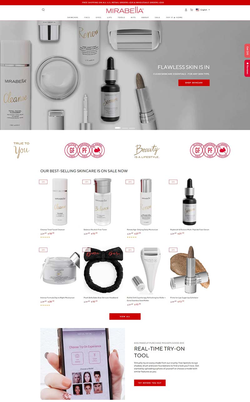 Mirabella Beauty 美国专业彩妆护肤品购物网站