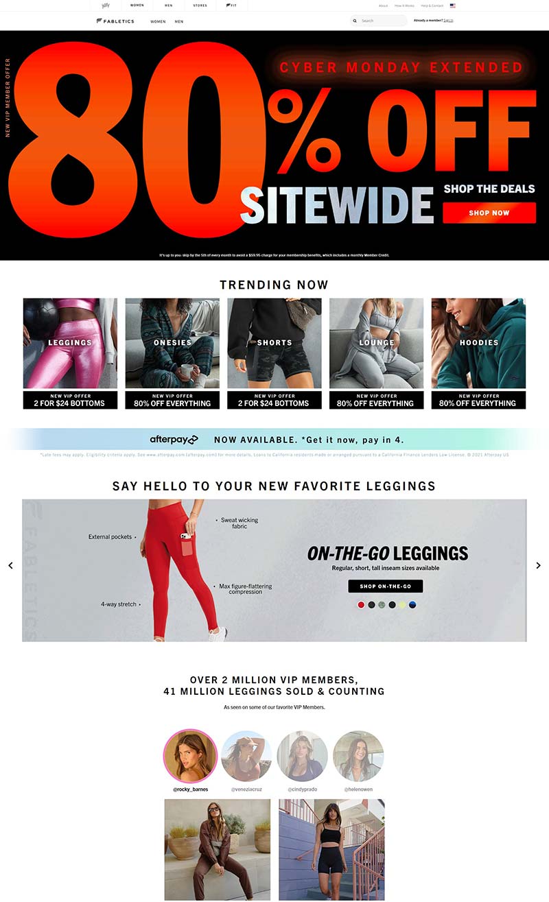 Fabletics 美国运动服饰品牌购物网站