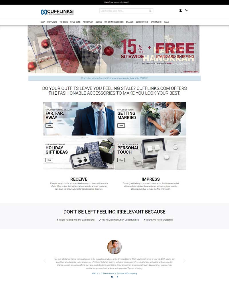 Cufflinks.com 美国男性配饰品牌购物网站