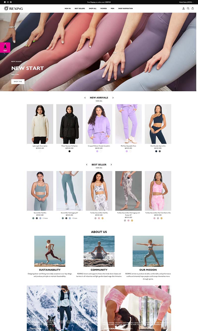 Rexing Sports 美国时尚运动女装购物网站