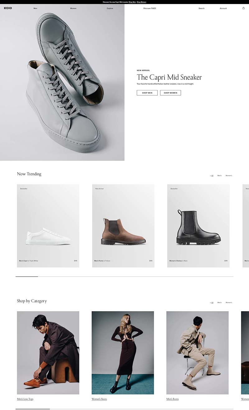 Koio Shoes 美国时尚手工鞋履购物网站