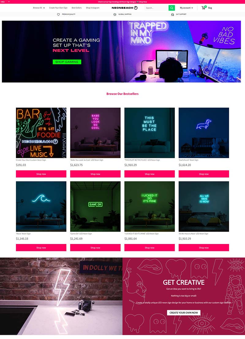 Neon Beach 英国LED居家灯饰购物网站
