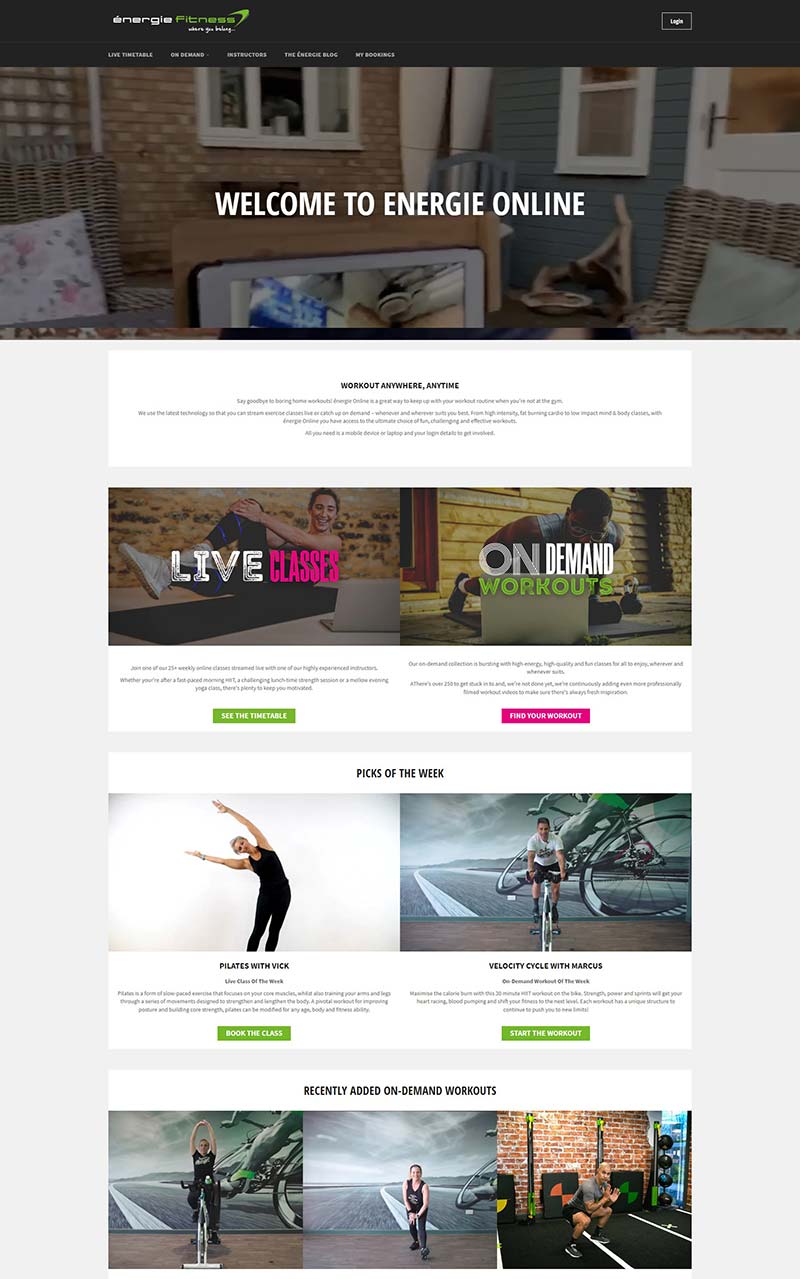 Energie online 英国在线健身课程订阅网站