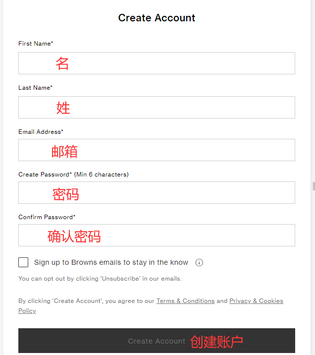 BrownsFashion official website account creation