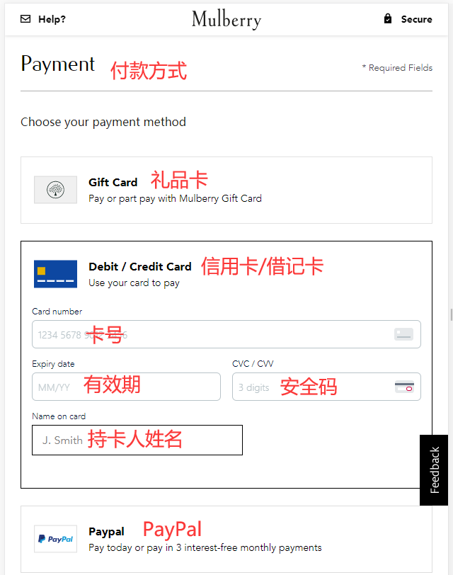 Mulberry UK official website payment method