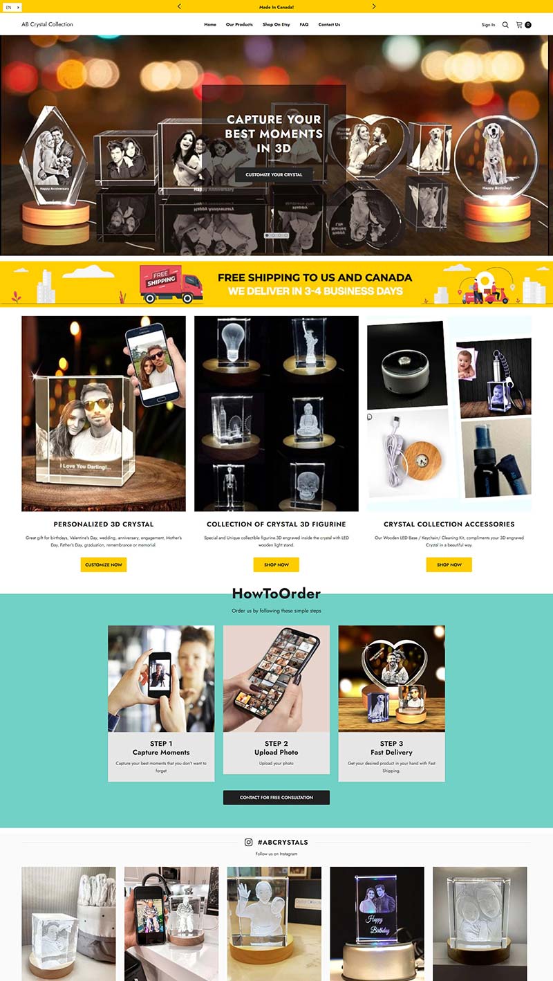 AB Crystal Collection 加拿大个性3D照片礼品购物网站