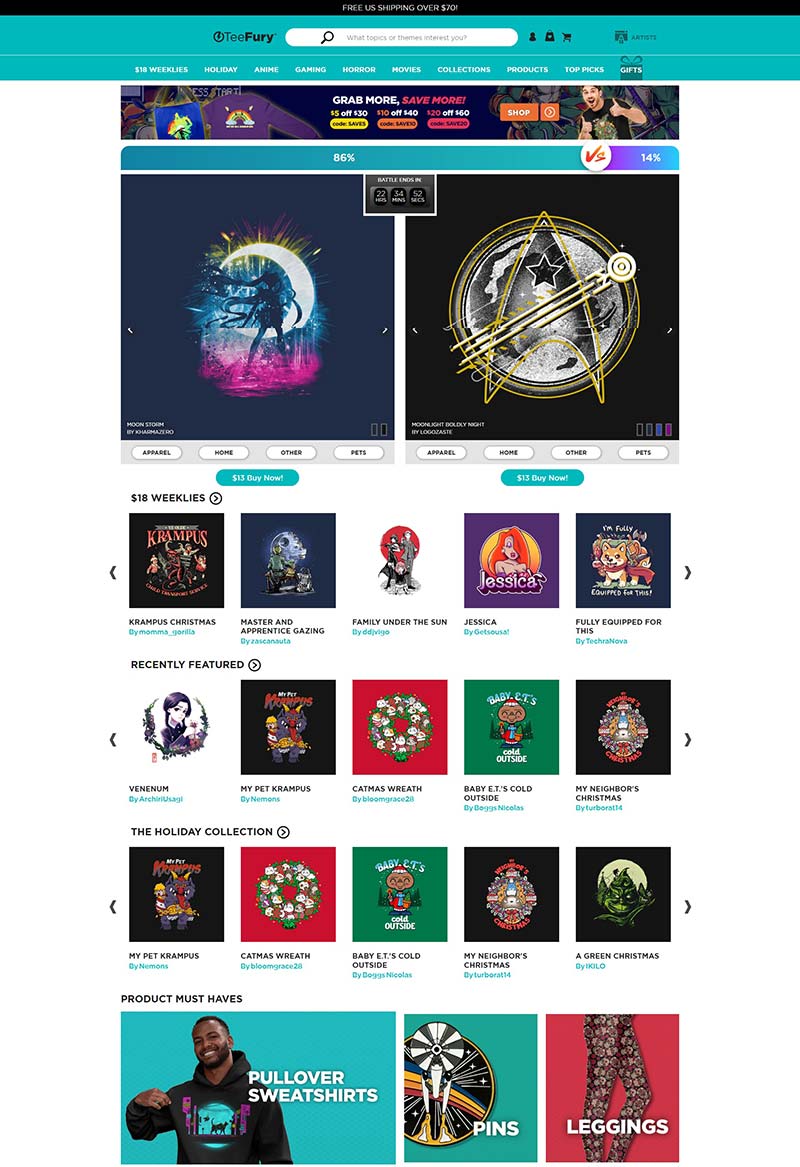 TeeFury 美国限量流行文化T恤购物网站