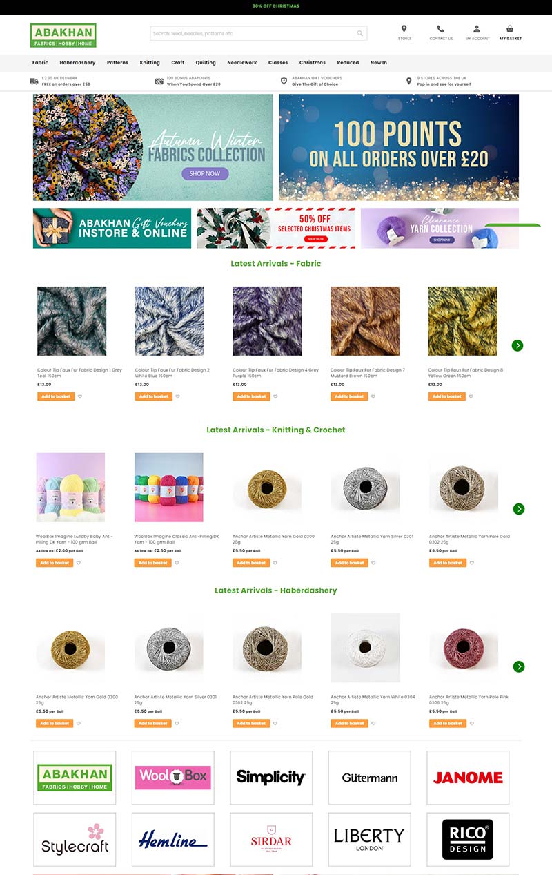 Abakhan UK 英国居家针织工具百货购物网站