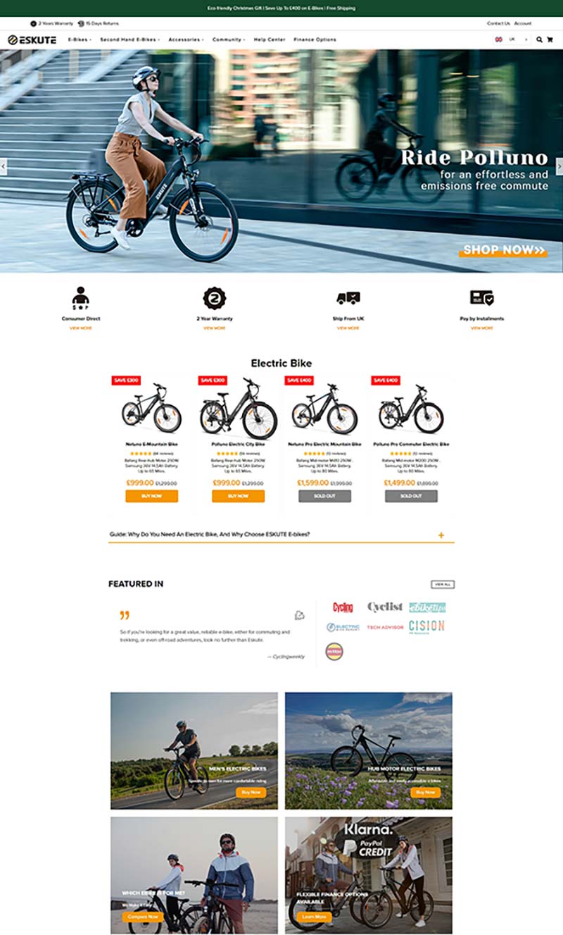 Eskute Bike 英国时尚电动自行车品牌购物网站