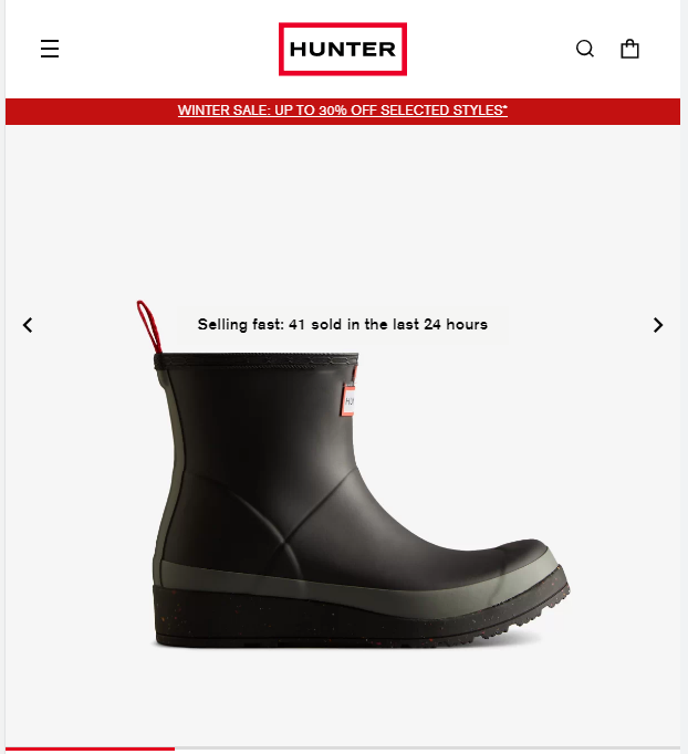 Hunter official website selecting items