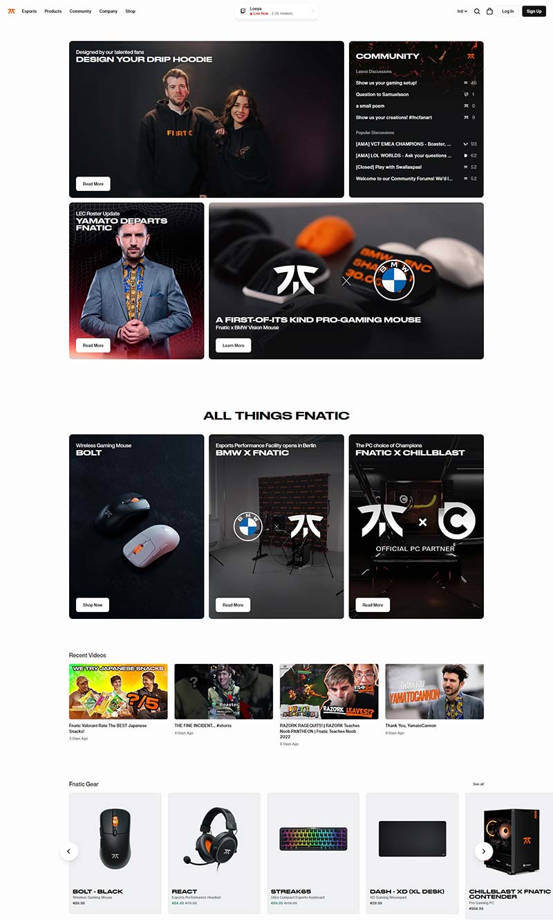 FNATIC 英国电竞表演及周边购物网站