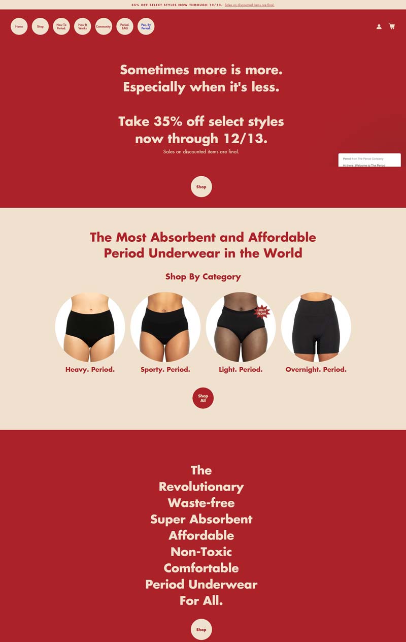 The Period Co 美国女式经期内衣购物网站