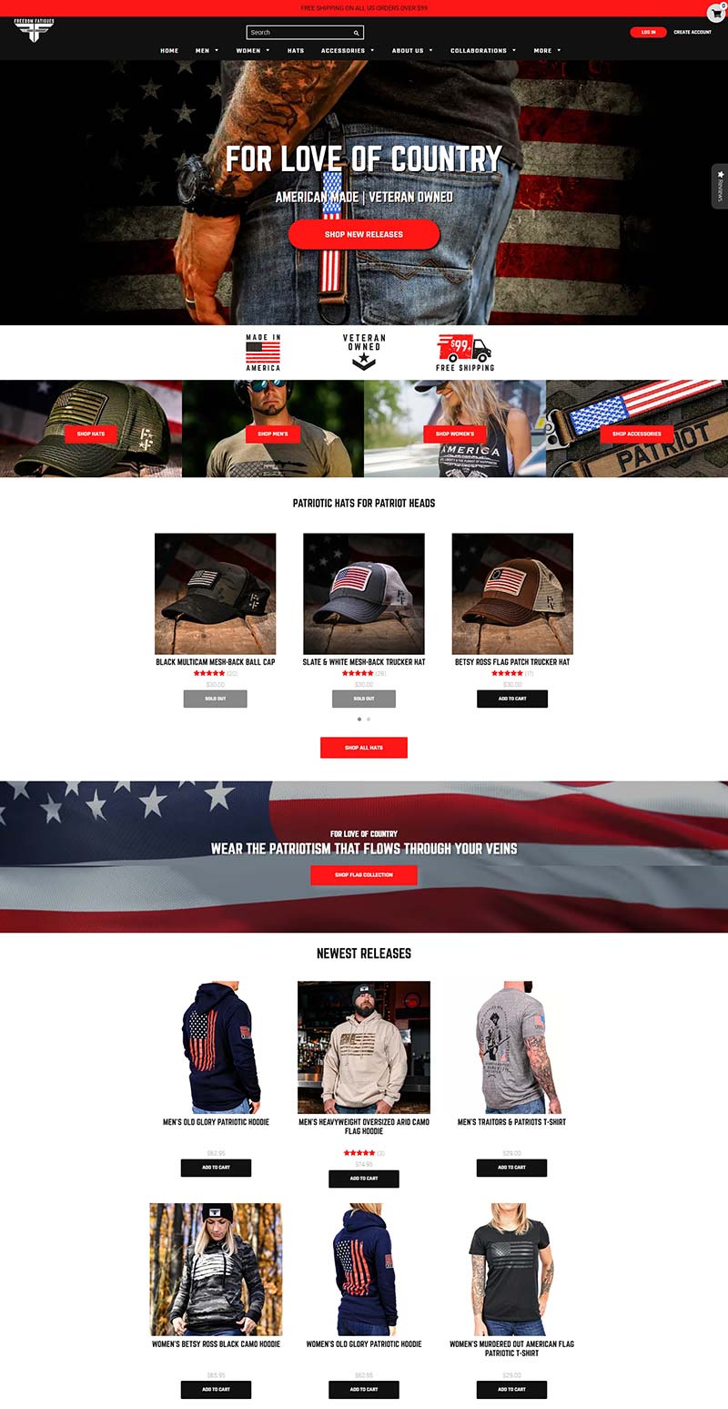 Freedom Fatigues 美国生活服饰品牌购物网站