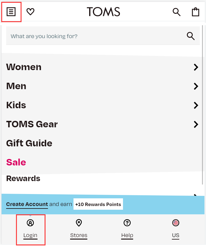 Toms official website login registration