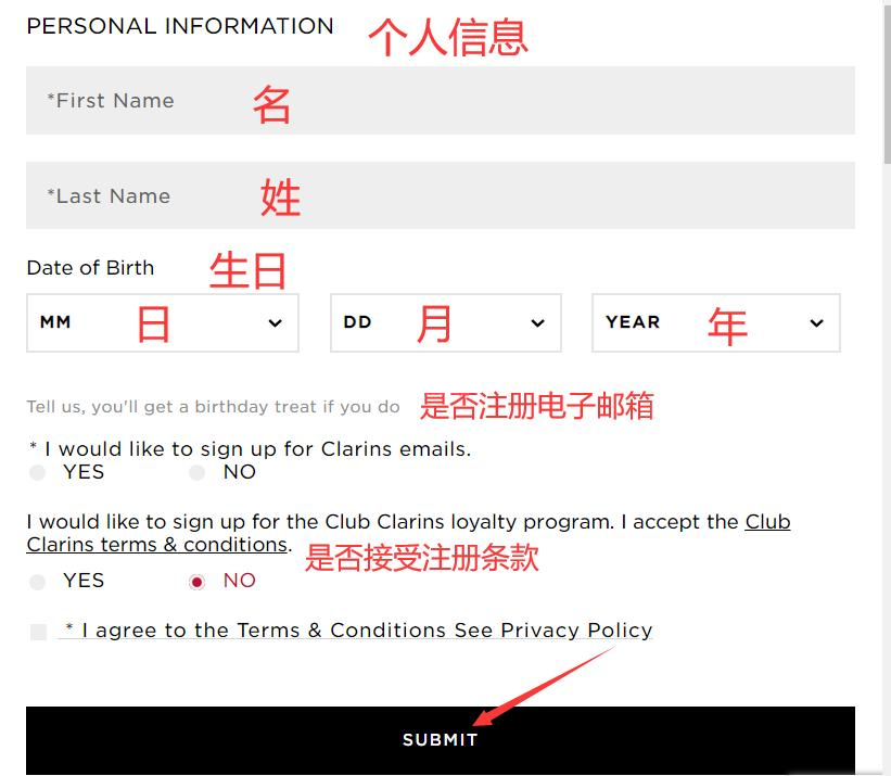Clarins Canada official website submit registration