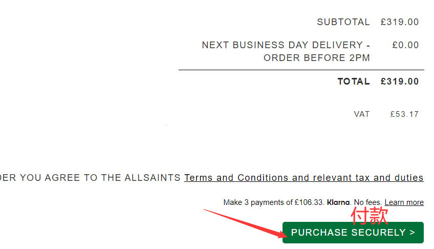 All Saints UK official website payment method
