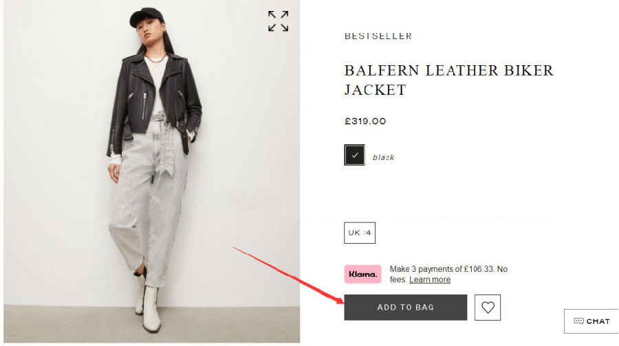 All Saints UK official website selecting items