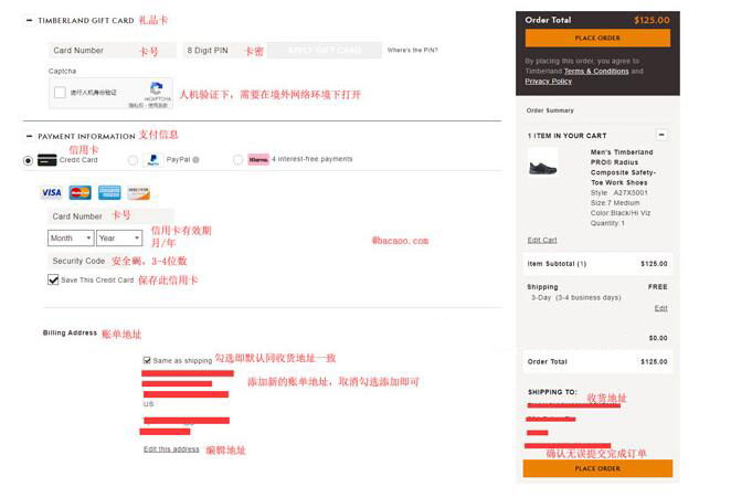 Timberland US Official Website Credit Card Payment