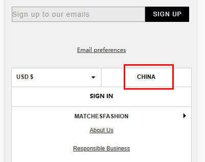 MatchesFashion official website change region