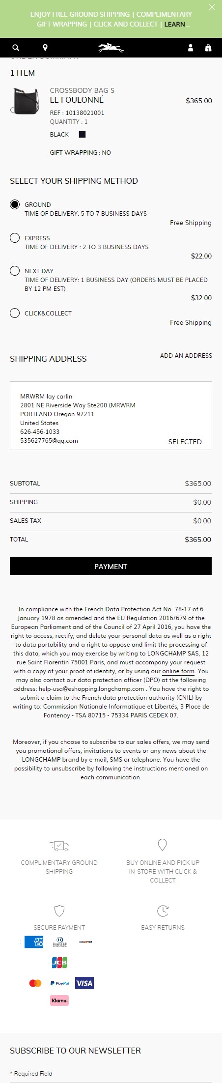 Longchamp shipping method